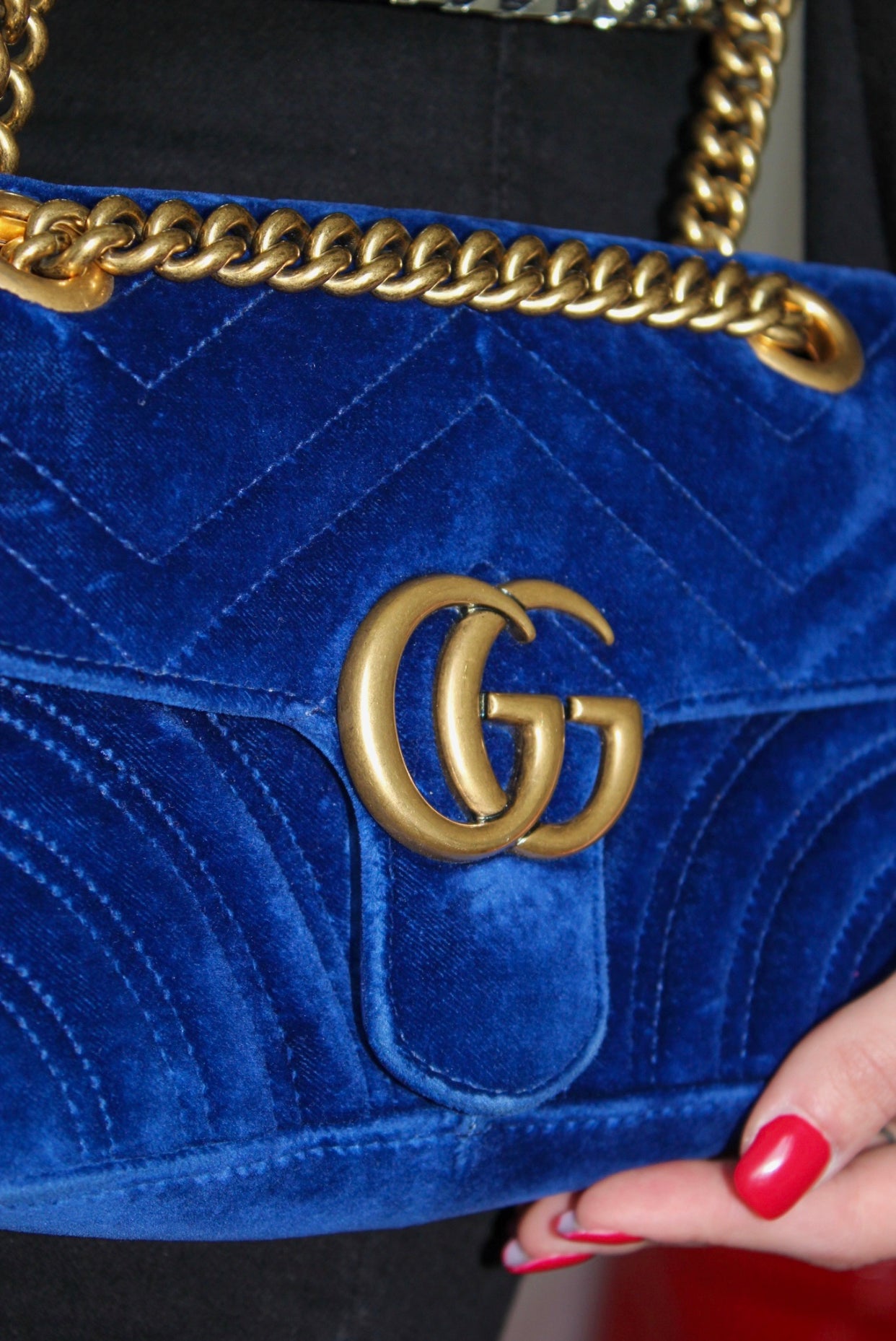 Sac de Seconde main Gucci Marmont en velours bleu