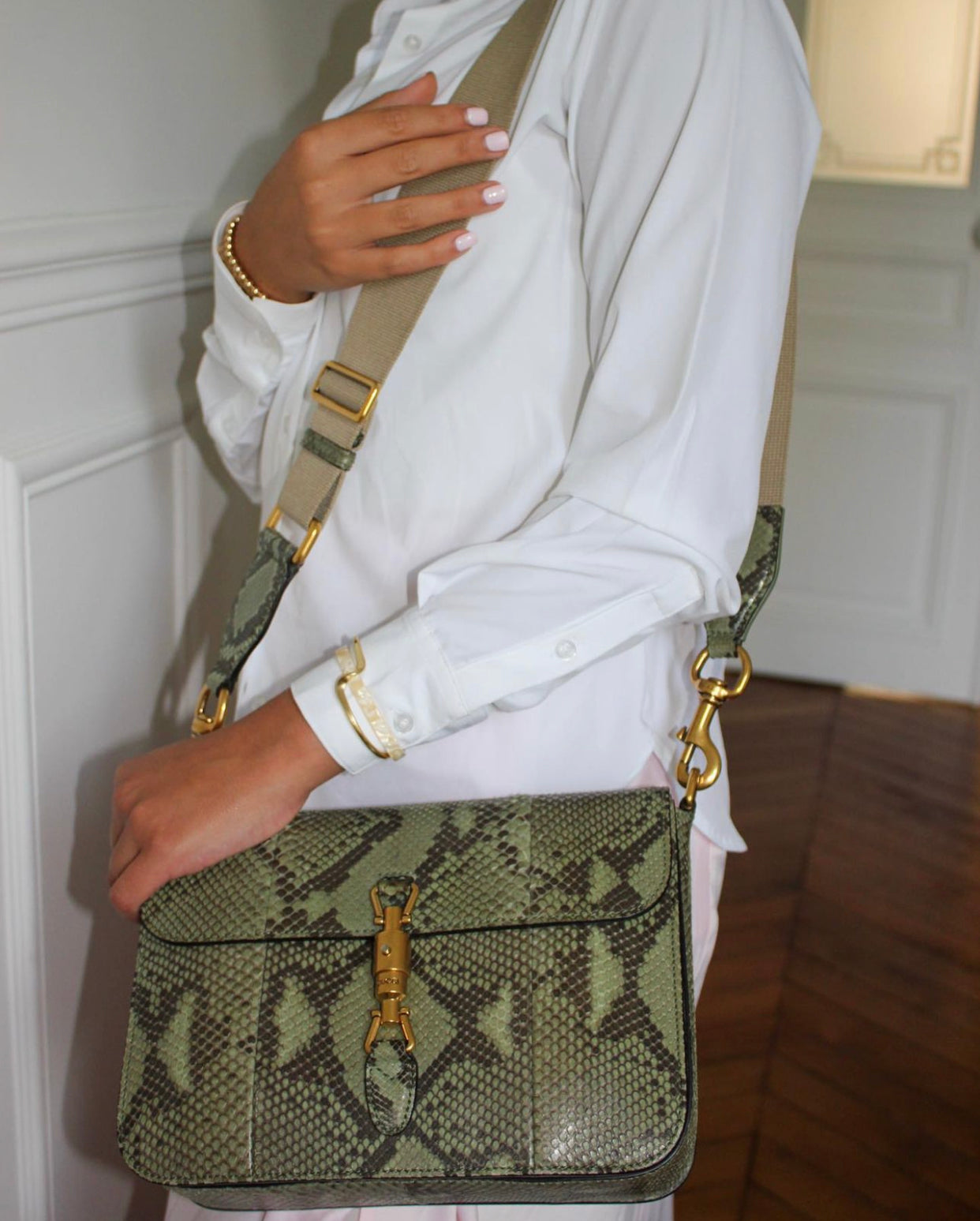 Sac de Seconde main Gucci avec Fermoir Jackie Kaki Effet Python